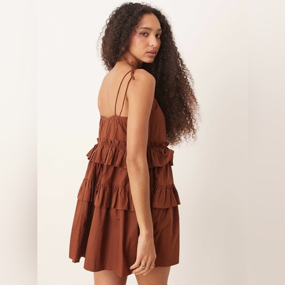 Ruffle tiered mini dress in chocolate - Picture 4 of 6